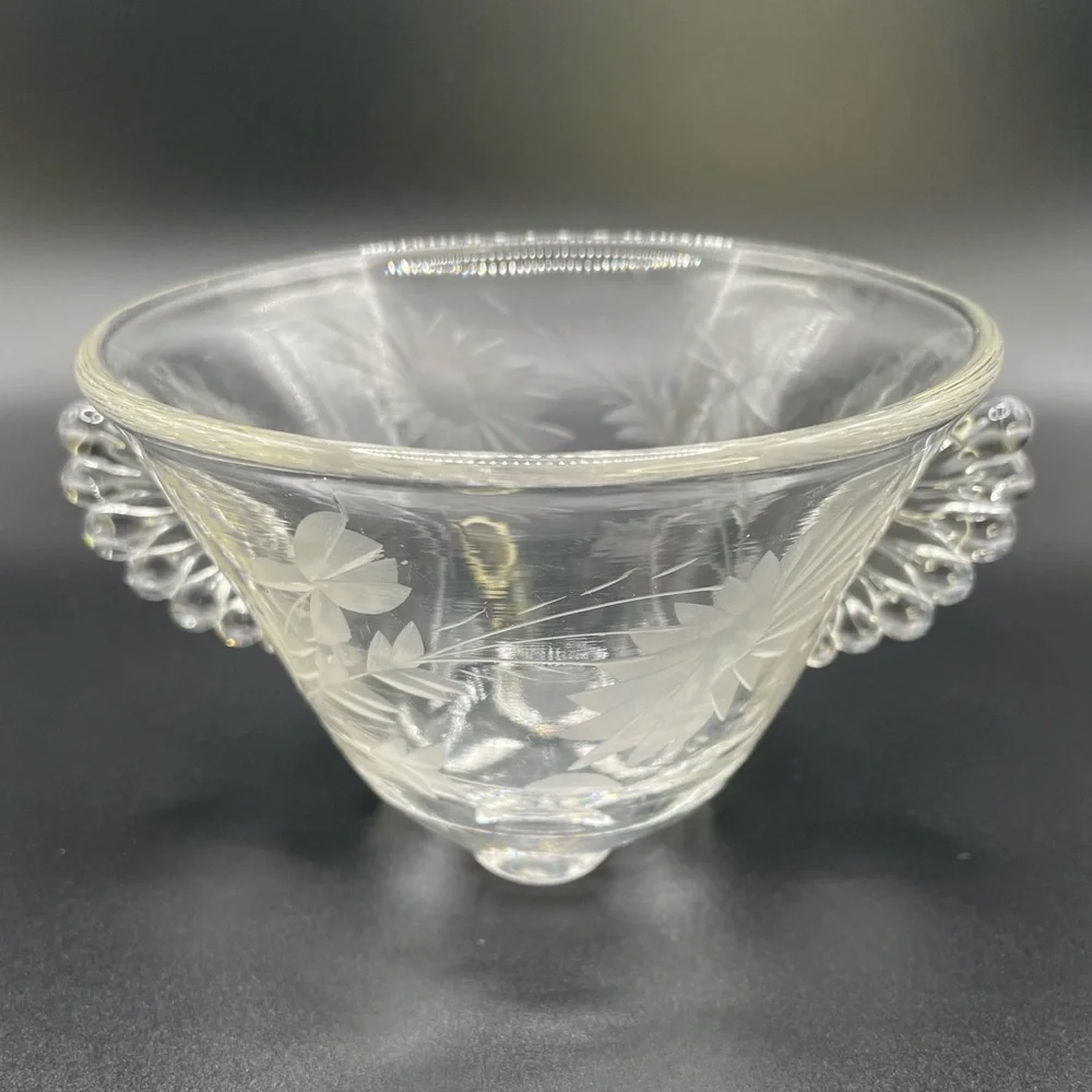 Etched Glass Vintage Sugar Bowl 1920 - 1930s